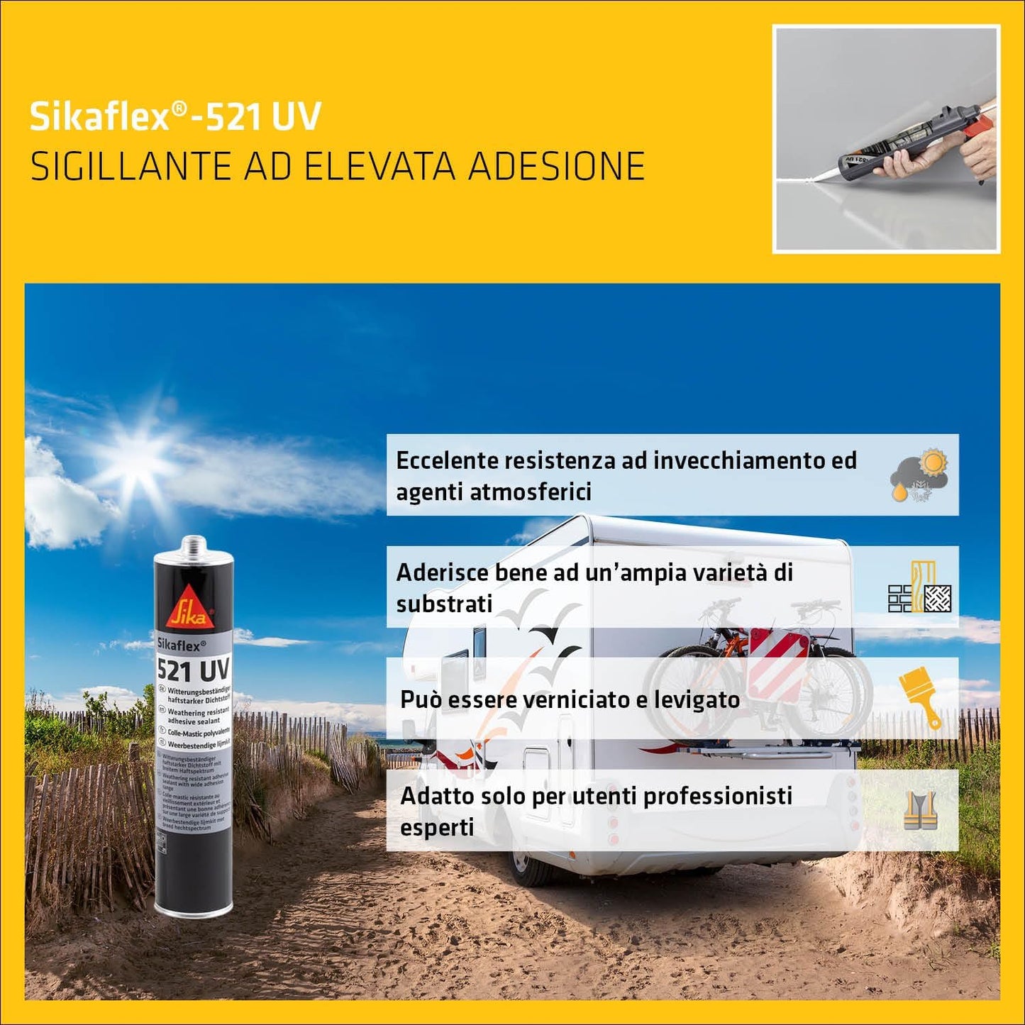 Sikaflex 521 uv Sigillante colla Poliuretanica cartuccia 600ml camper Bianco