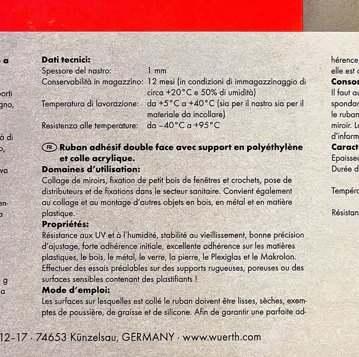 Biadesivo specifico per specchi WÜRTH